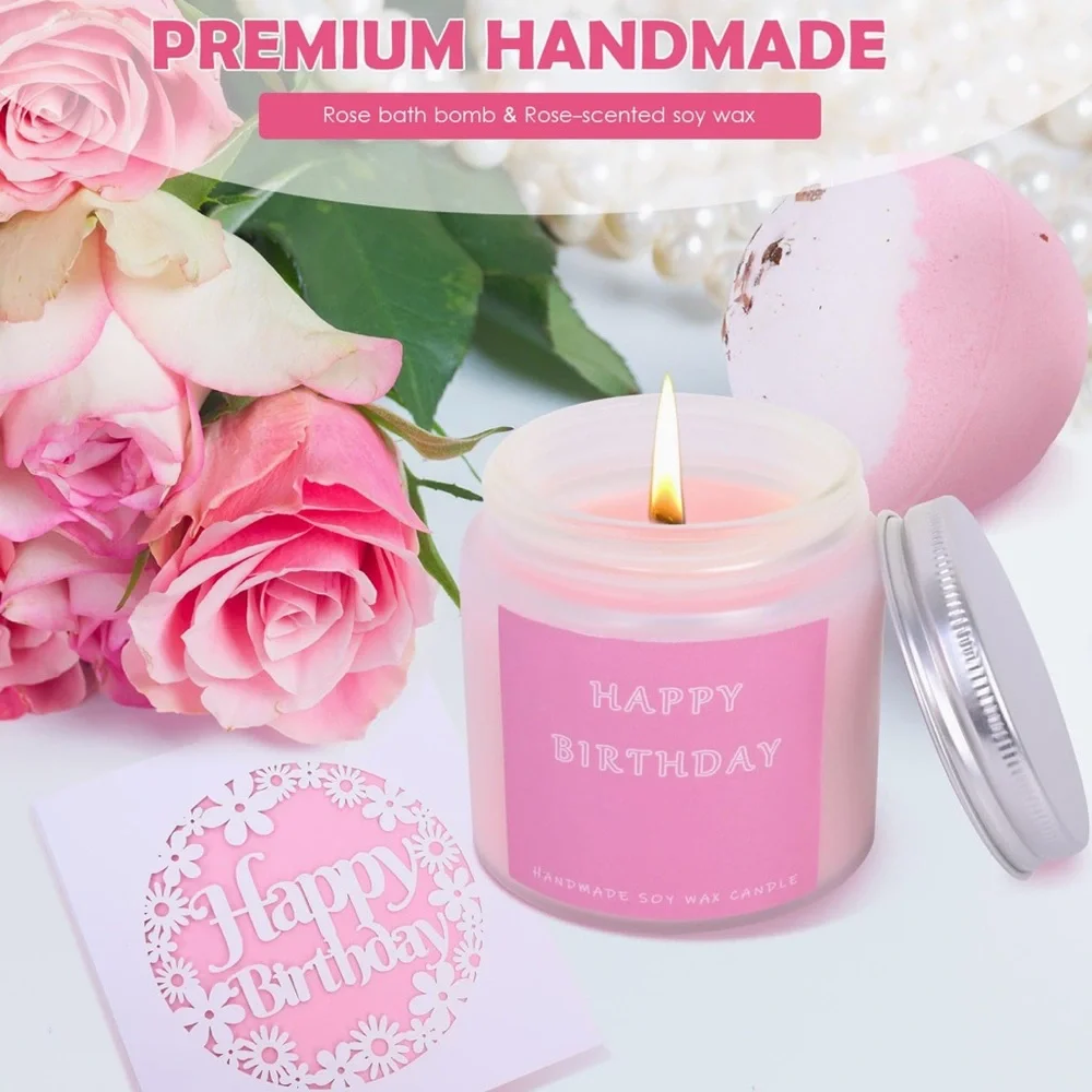 NEW! Happy Birthday Gift Box for Women Rose Scented Spa Items Floral Unique Pink